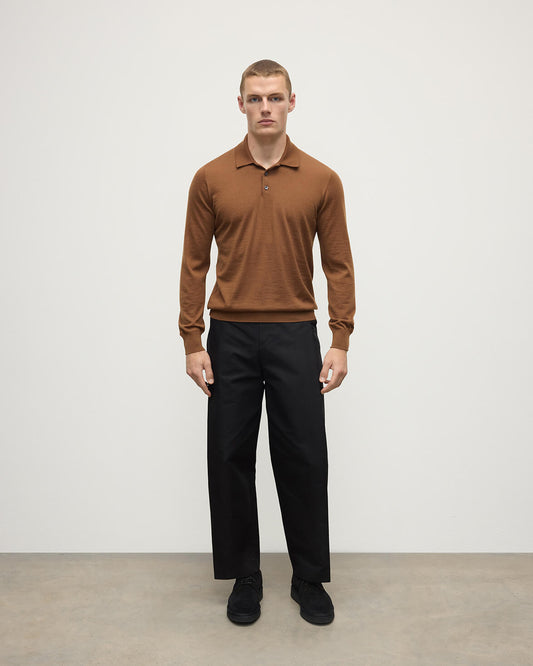 Johnstons of Elgin AW25 Men's Knitwear Dark Camel Camel Cashmere Polo Shirt KAI05481SB7300