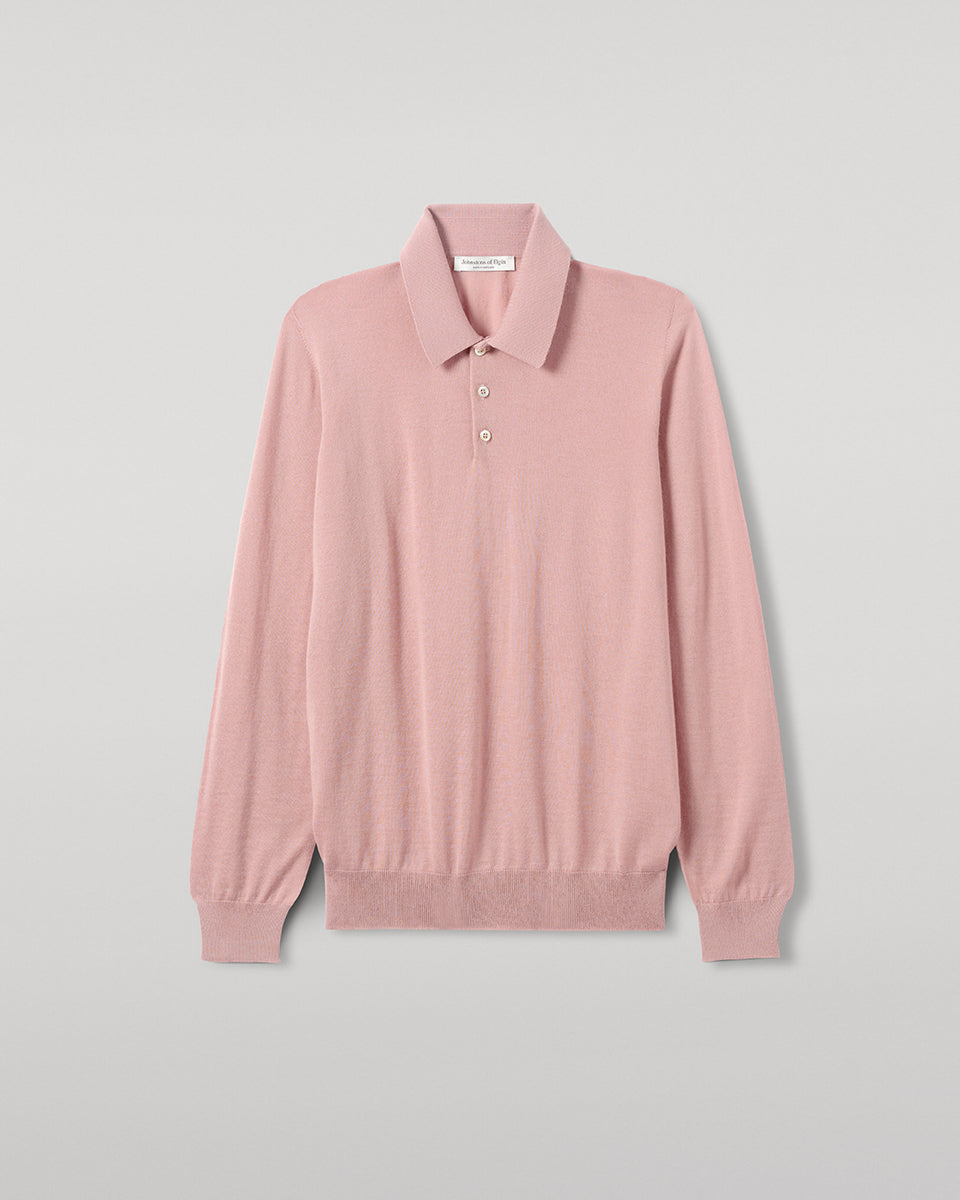 Johnstons of Elgin AW25 Men's Knitwear Nude Pink Cashmere Polo Shirt KAI05481SE5274