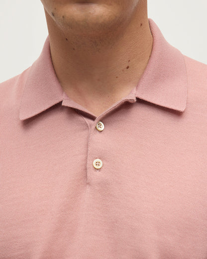 Johnstons of Elgin AW25 Men's Knitwear Nude Pink Cashmere Polo Shirt KAI05481SE5274