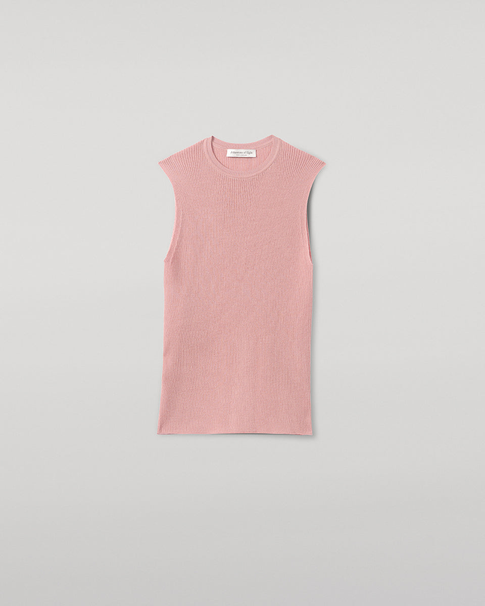 Johnstons of Elgin AW25 Women's Knitwear Nude Sleeveless Pink Tank Top close up KAI05559SE5274