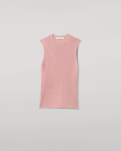 Johnstons of Elgin AW25 Women's Knitwear Nude Sleeveless Pink Tank Top close up KAI05559SE5274