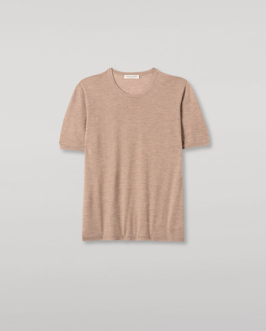 JOHNSTONS OF ELGIN MENS BOYD SUPERFINE T-SHIRT LIGHT BROWN 100% SUPERFINE CASHMERE KAI05595HB0273