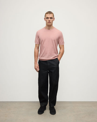 Johnstons of Elgin AW25 Men's Knitwear Nude Pink Superfine Cashmere T-Shirt KAI05595SE5274