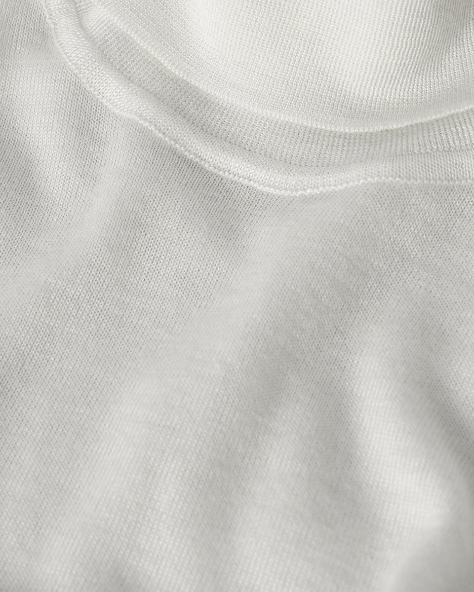 Johnstons of Elgin AW25 Women's Knitwear Zinc White Superfine Cashmere White Roll Neck Jumper Close Up  KAI05607HA0327
