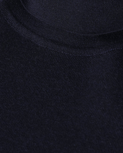 Johnstons of Elgin AW25 Women's Knitwear Dark Navy Superfine Cashmere Navy Roll Neck Jumper Close Up KAI05607SD7600