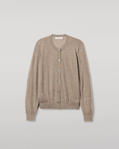 JOHNSTONS OF ELGIN WOMENS HONOR CREW CARDIGAN LIGHT BROWN 100% SUPERFINE CASHMERE KAI05708HB0273
