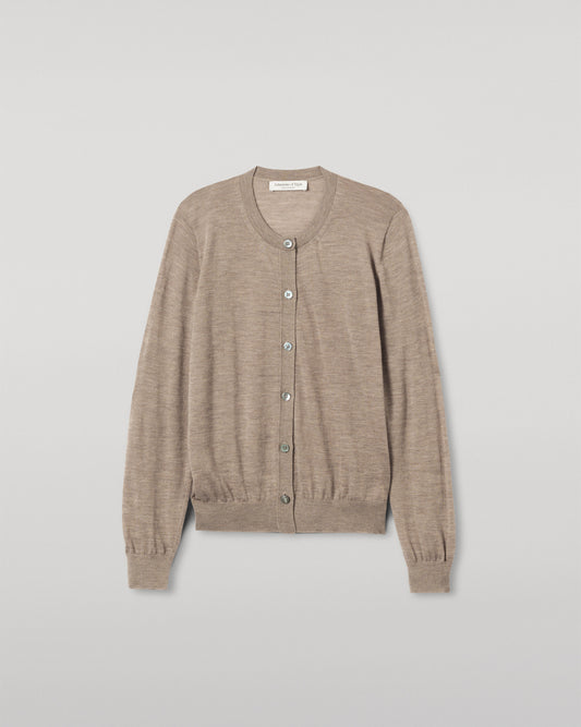 JOHNSTONS OF ELGIN WOMENS HONOR CREW CARDIGAN LIGHT BROWN 100% SUPERFINE CASHMERE KAI05708HB0273