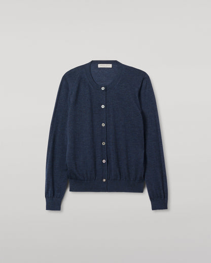 JOHHNSTONS OF ELGIN WOMENS HONOR CREW CARDIGAN NAVY 100% SUPERFINE CASHMERE KAI05708HD7350