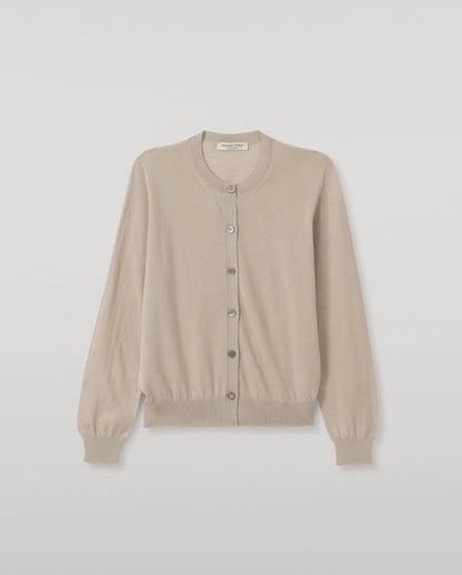 JOHNSTONS OF ELGIN HONOR CREW CARDIGAN SUPERFINE CASHMERE ROUND NECK CARDIGAN - 3 PLY CREAM 100% CASHMERE KAI05708SA0664