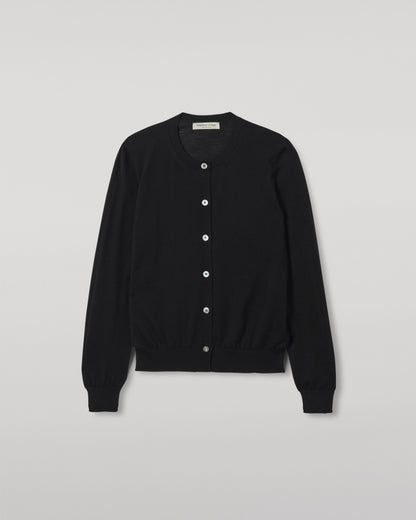 JOHNSTONS OF ELGIN WOMENS HONOR CREW CARDIGAN BLACK 100% SUPERFINE CASHMERE KAI05708SA7146