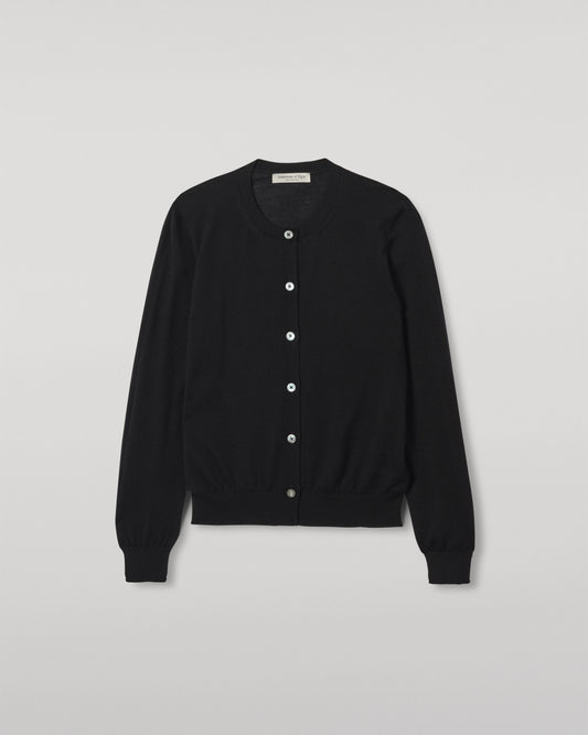 JOHNSTONS OF ELGIN WOMENS HONOR CREW CARDIGAN BLACK 100% SUPERFINE CASHMERE KAI05708SA7146