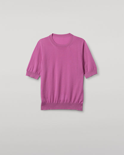 JOHNSTONS OF ELGIN WOMENS HONOR SHORT SLEEVE CREW PINK 100% SUPERFINE CASHMERE KAI05712SE5321