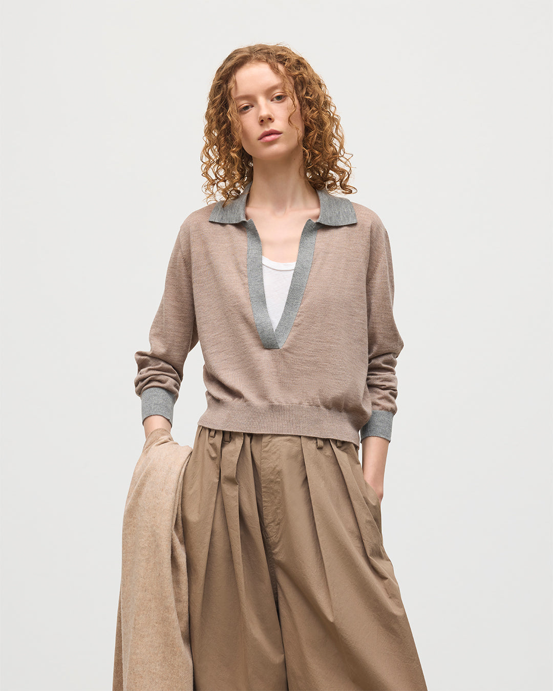 JOHNSTONS OF ELGIN WOMENS DEE SHIRT BROWN & GREY 100% SUPERFINE CASHMERE KAI05713Q25964
