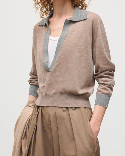 JOHNSTONS OF ELGIN WOMENS DEE SHIRT BROWN & GREY 100% SUPERFINE CASHMERE KAI05713Q25964