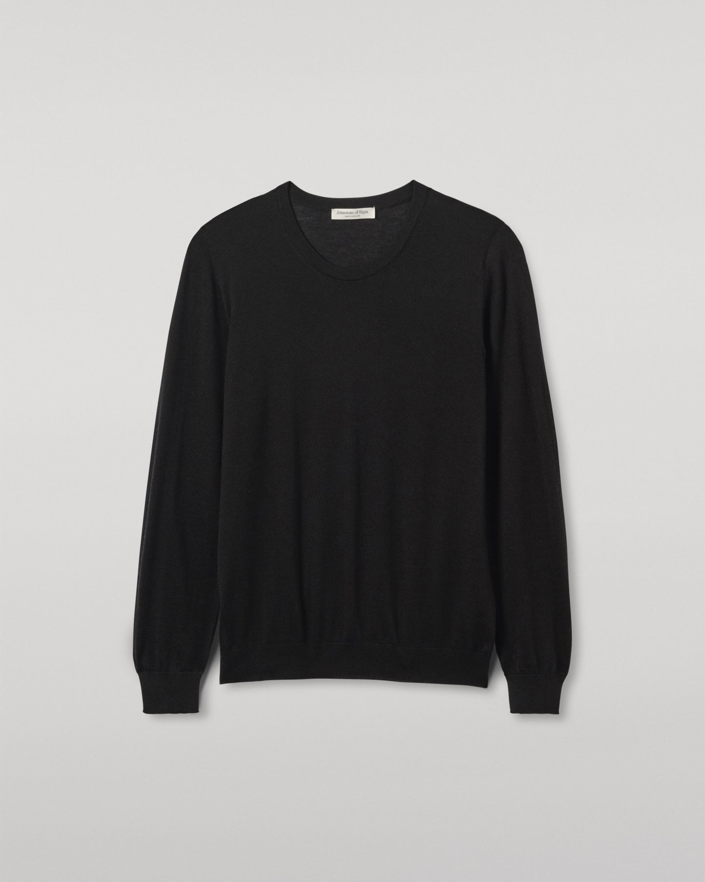 JOHNSTONS OF ELGIN MENS FIN SUPERFINE CREW BLACK 100% SUPERFINE CASHMERE KAI05717SA7146