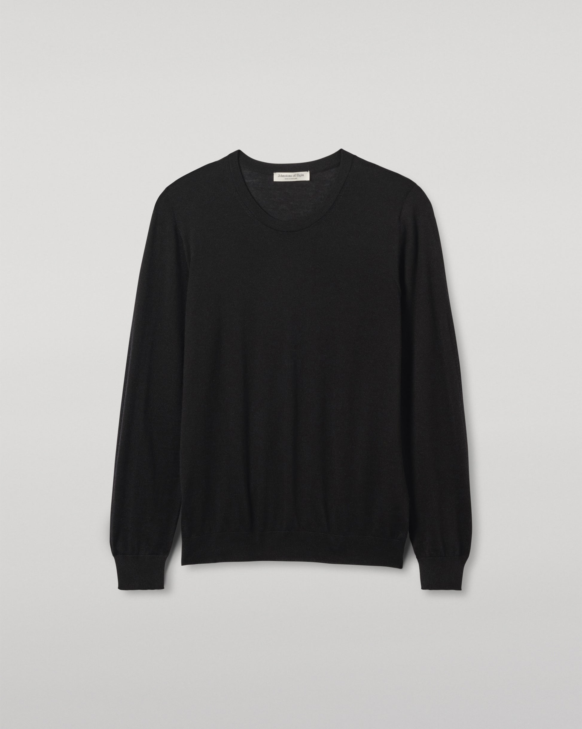 JOHNSTONS OF ELGIN MENS FIN SUPERFINE CREW BLACK 100% SUPERFINE CASHMERE KAI05717SA7146