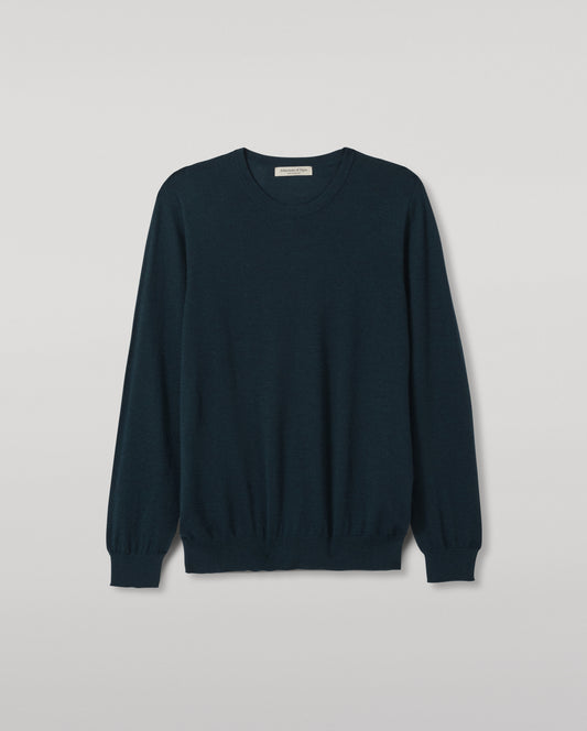 JOHNSTONS OF ELGIN FIN CREW SUPERFINE CASHMERE CREW NECK SWEATER - 3 PLY BOTTLE GREEN 100% CASHMERE KAI05717SC7344