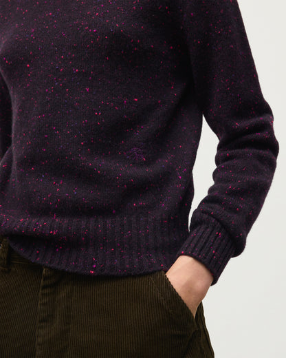 JOHNSTONS OF ELGIN CAIRN CREW SWEATER DONEGAL CASHMERE ROUND NECK SWEATER DARK PURPLE 100% CASHMERE KAI05719HD7360