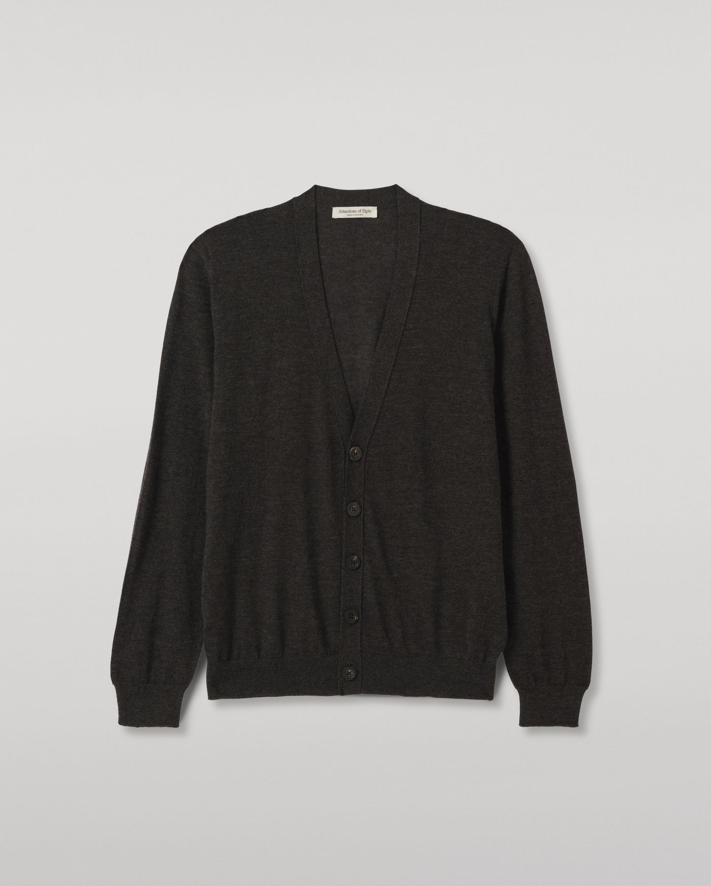 JOHNSTONS OF ELGIN FORSYTH CARDIGAN SUPERFINE CASHMERE VEE NECK CARDIGAN - 3 PLY DARK GREY 100% CASHMERE KAI05740HA7218