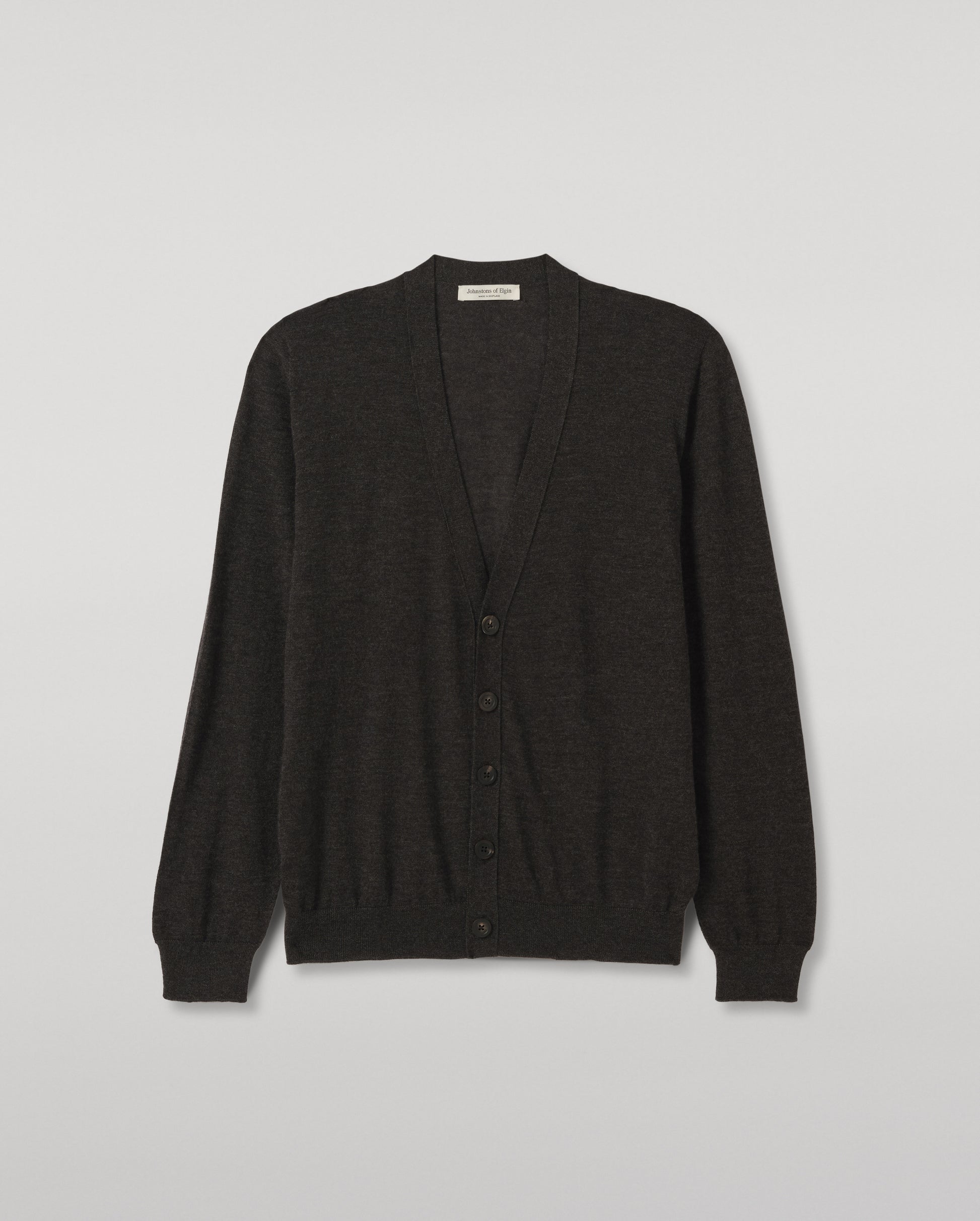 JOHNSTONS OF ELGIN FORSYTH CARDIGAN SUPERFINE CASHMERE VEE NECK CARDIGAN - 3 PLY DARK GREY 100% CASHMERE KAI05740HA7218