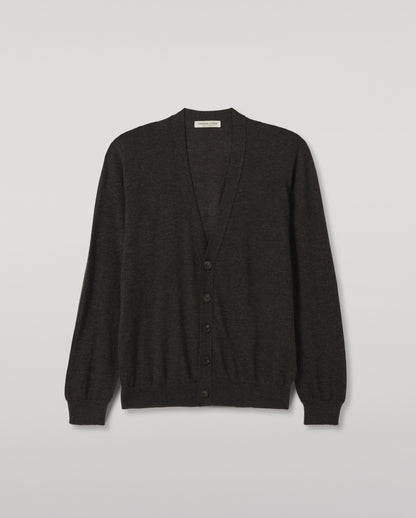 JOHNSTONS OF ELGIN FORSYTH CARDIGAN SUPERFINE CASHMERE VEE NECK CARDIGAN - 3 PLY DARK GREY 100% CASHMERE KAI05740HA7218