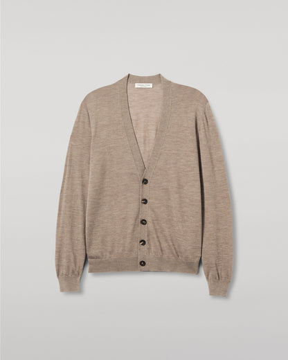 JOHNSTONS OF ELGIN FORSYTH SUPERFINE VEE NECK CARDIGAN LIGHT BROWN KAI05740HB0273