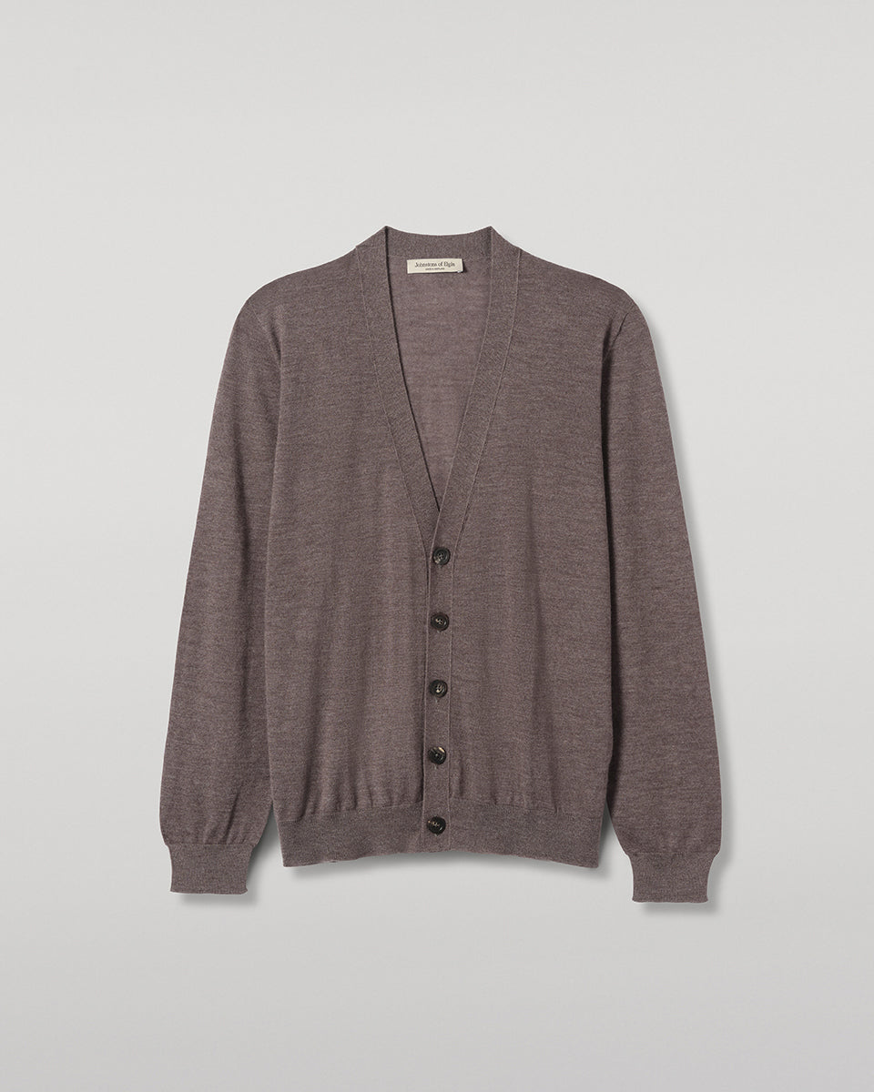 JOHNSTONS OF ELGIN FORSYTH CARDIGAN SUPERFINE CASHMERE VEE NECK CARDIGAN - 3 PLY BROWN 100% CASHMERE KAI05740HB7092