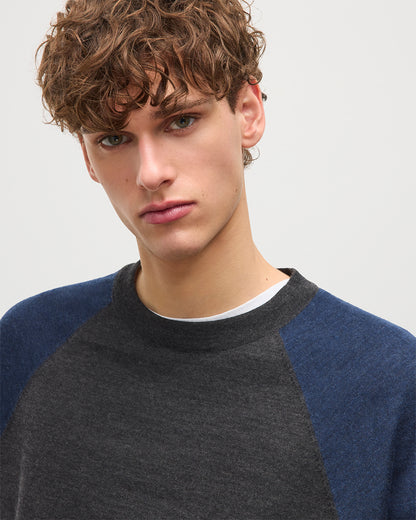 JOHNSTONS OF ELGIN MENS LEITH RINGER SUPERFINE SWEATER GREY & NAVY 100% SUPERFINE CASHMERE KAI05746Q25931