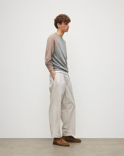 JOHNSTONS OF ELGIN MENS LEITH RINGER SUPERFINE SWEATER GREY & LIGHT BROWN 100% SUPERFINE CASHMERE KAI05746Q25933
