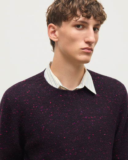 JOHNSTONS OF ELGIN TIREE CREW SWEATER DONEGAL CASHMERE CREW SWEATER DARK PURPLE 100% CASHMERE KAI05755HD7360