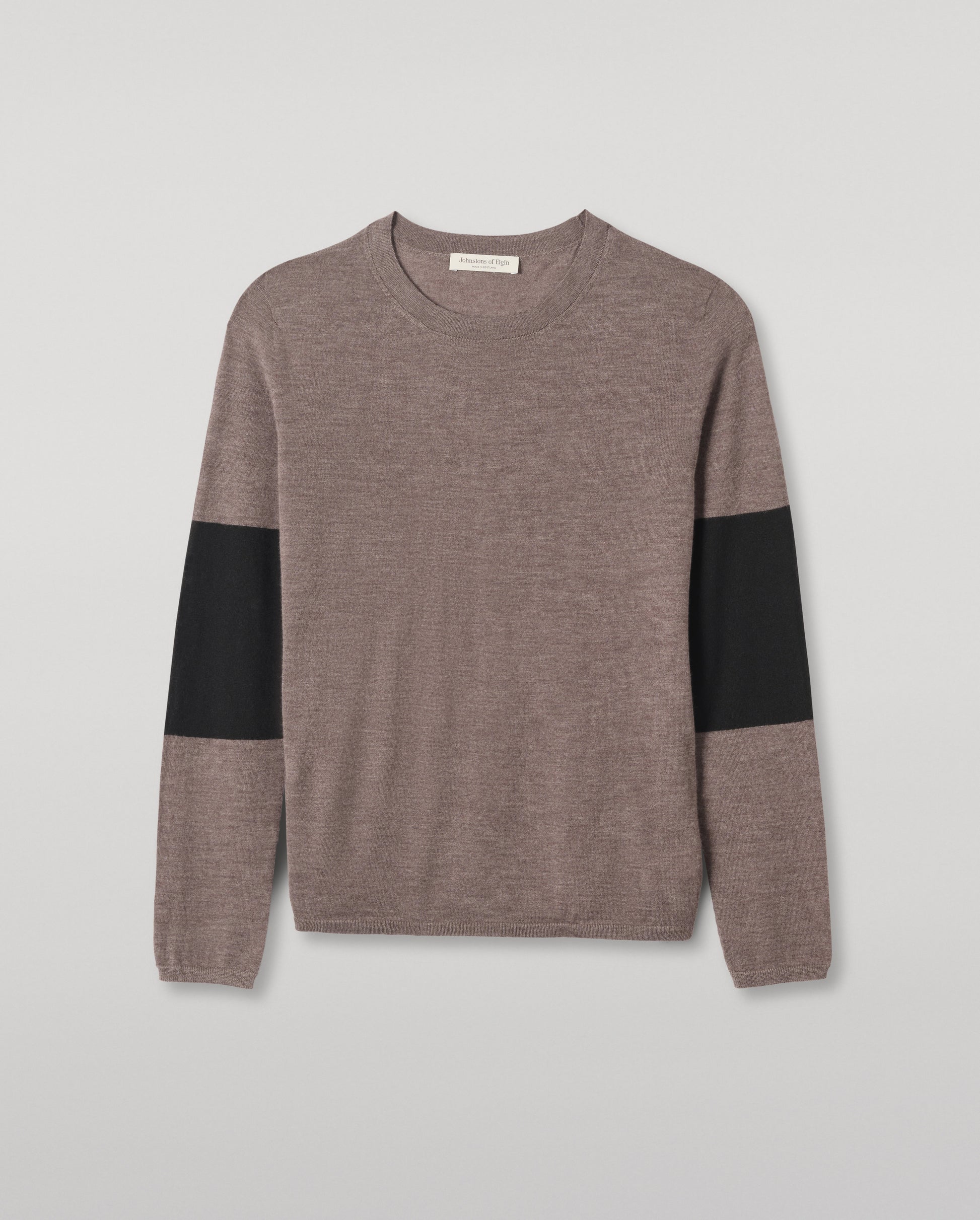 JOHNSTONS OF ELGIN WOMENS EUNA T-SHIRT LIGHT BROWN & BLACK 100% SUPERFINE CASHMERE KAI05761Q25959