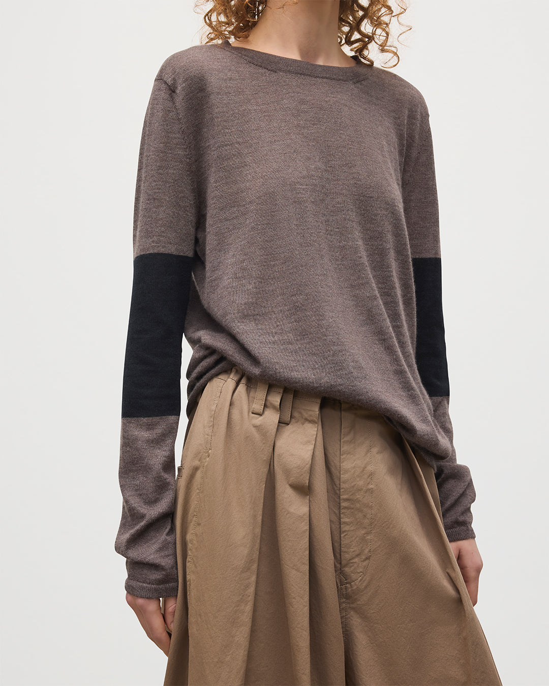 JOHNSTONS OF ELGIN WOMENS EUNA T-SHIRT LIGHT BROWN & BLACK 100% SUPERFINE CASHMERE KAI05761Q25959