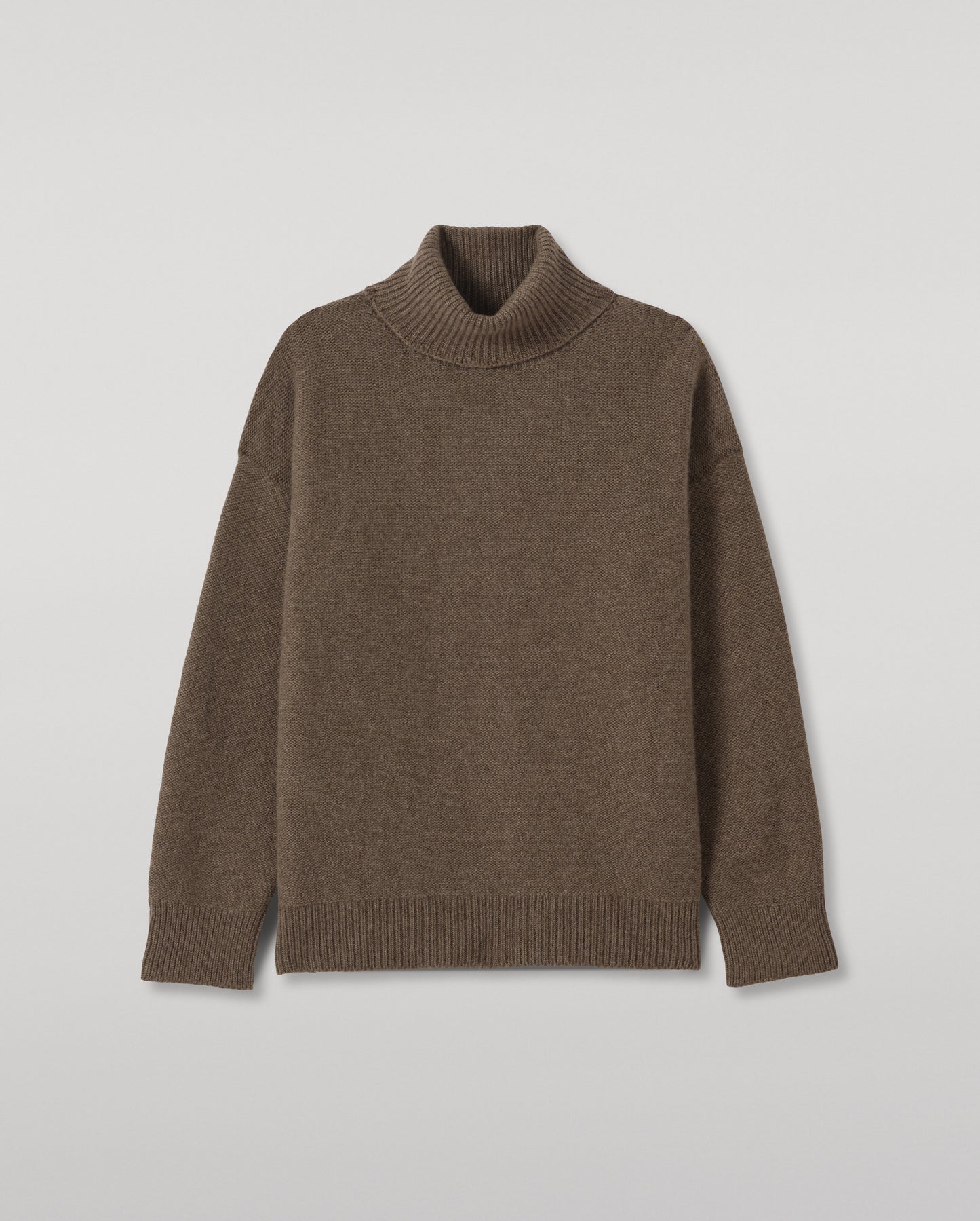 JOHNSTONS OF ELGIN MAGGIE ROLL NECK SWEATER CASHMERE REVERSE STITCH ROLL NECK SWEATER - 8 PLY BROWN 100% CASHMERE KAI05983HB7128