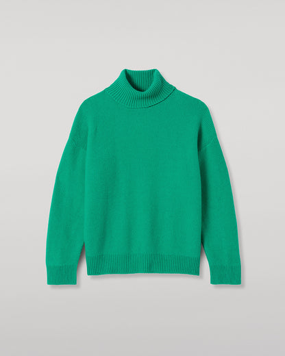 JOHNSTONS OF ELGIN MAGGIE ROLL NECK SWEATER CASHMERE REVERSE STITCH ROLL NECK SWEATER - 8 PLY GREEN 100% CASHMERE KAI05983SC4760