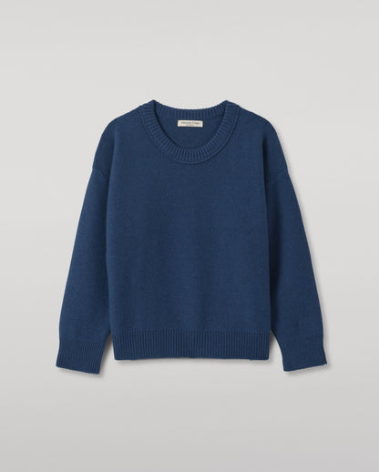 JOHNSTONS OF ELGIN MAGGIE CREW SWEATER CASHMERE REVERSE STITCH ROUND NECK SWEATER - 8 PLY BLUE 100% CASHMERE KAI05990SD5369