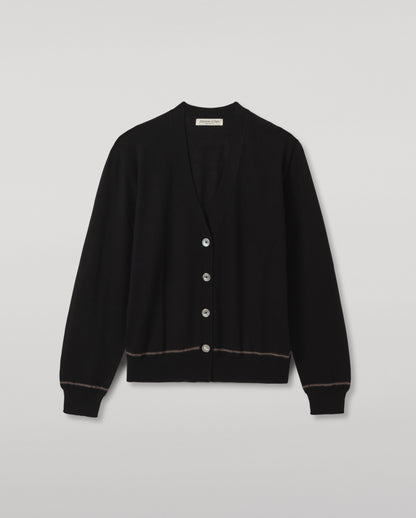 JOHNSTONS OF ELGIN EFFIE VEE CARDIGAN SUPERFINE CASHMERE VEE NECK CARDIGAN WITH TIPPING - 3 PLY BLACK 100% CASHMERE KAI06032Q26334