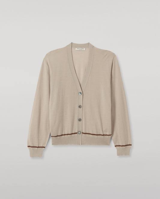 JOHNSTONS OF ELGIN EFFIE VEE CARDIGAN SUPERFINE CASHMERE VEE NECK CARDIGAN WITH TIPPING - 3 PLY CREAM 100% CASHMERE KAI06032Q26335