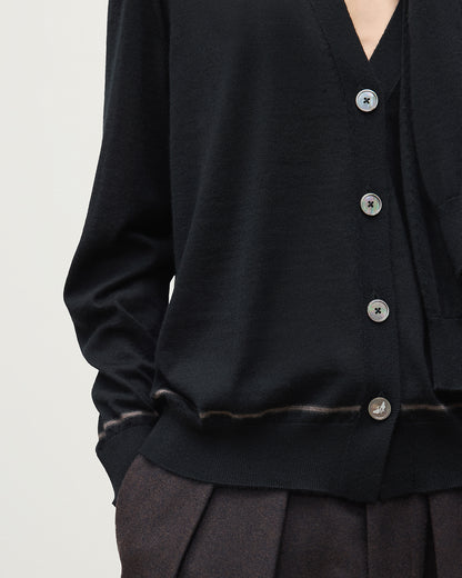 JOHNSTONS OF ELGIN EFFIE VEE CARDIGAN SUPERFINE CASHMERE VEE NECK CARDIGAN WITH TIPPING - 3 PLY BLACK 100% CASHMERE KAI06032Q26334