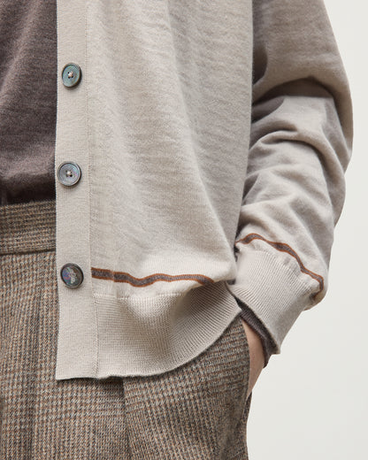 JOHNSTONS OF ELGIN EFFIE VEE CARDIGAN SUPERFINE CASHMERE VEE NECK CARDIGAN WITH TIPPING - 3 PLY CREAM 100% CASHMERE KAI06032Q26335