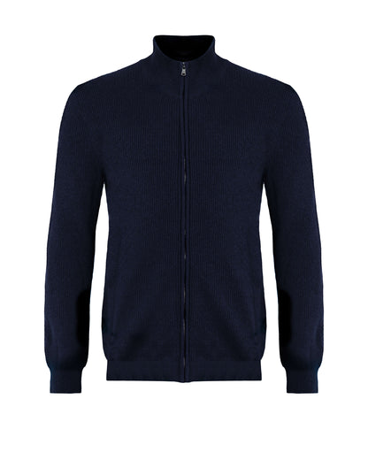 Johnstons of Elgin SS24 Unisex Knitwear Dark Navy Unisex Ribbed Cashmere Cardigan KAP05157SD7286
