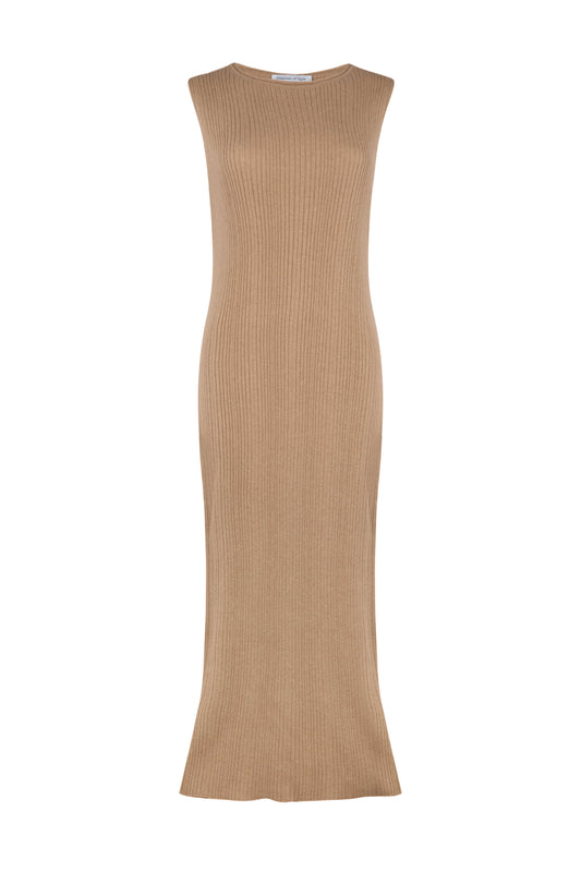 Sleeveless Ribbed Camel Cashmere Dress