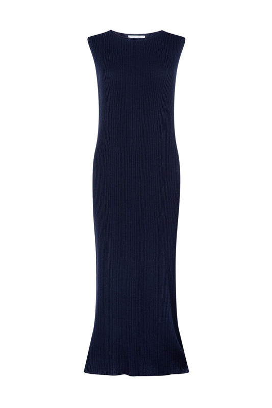 Sleeveless Ribbed Navy Cashmere Dress