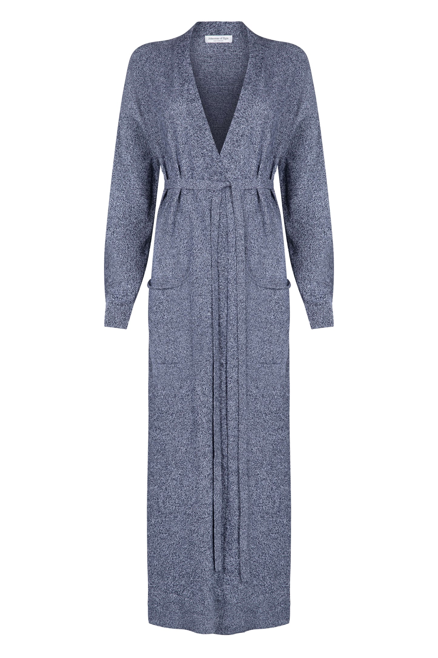 Belted Long Navy Marl Cashmere Cardigan