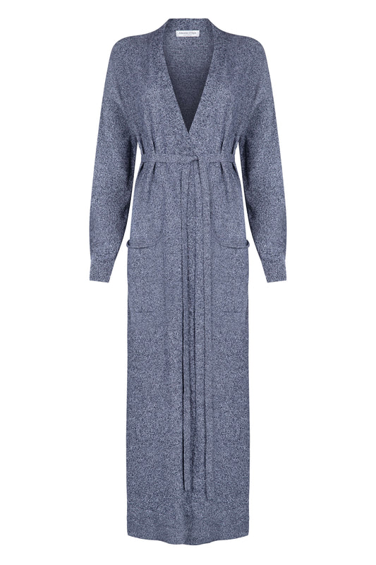 Belted Long Navy Marl Cashmere Cardigan