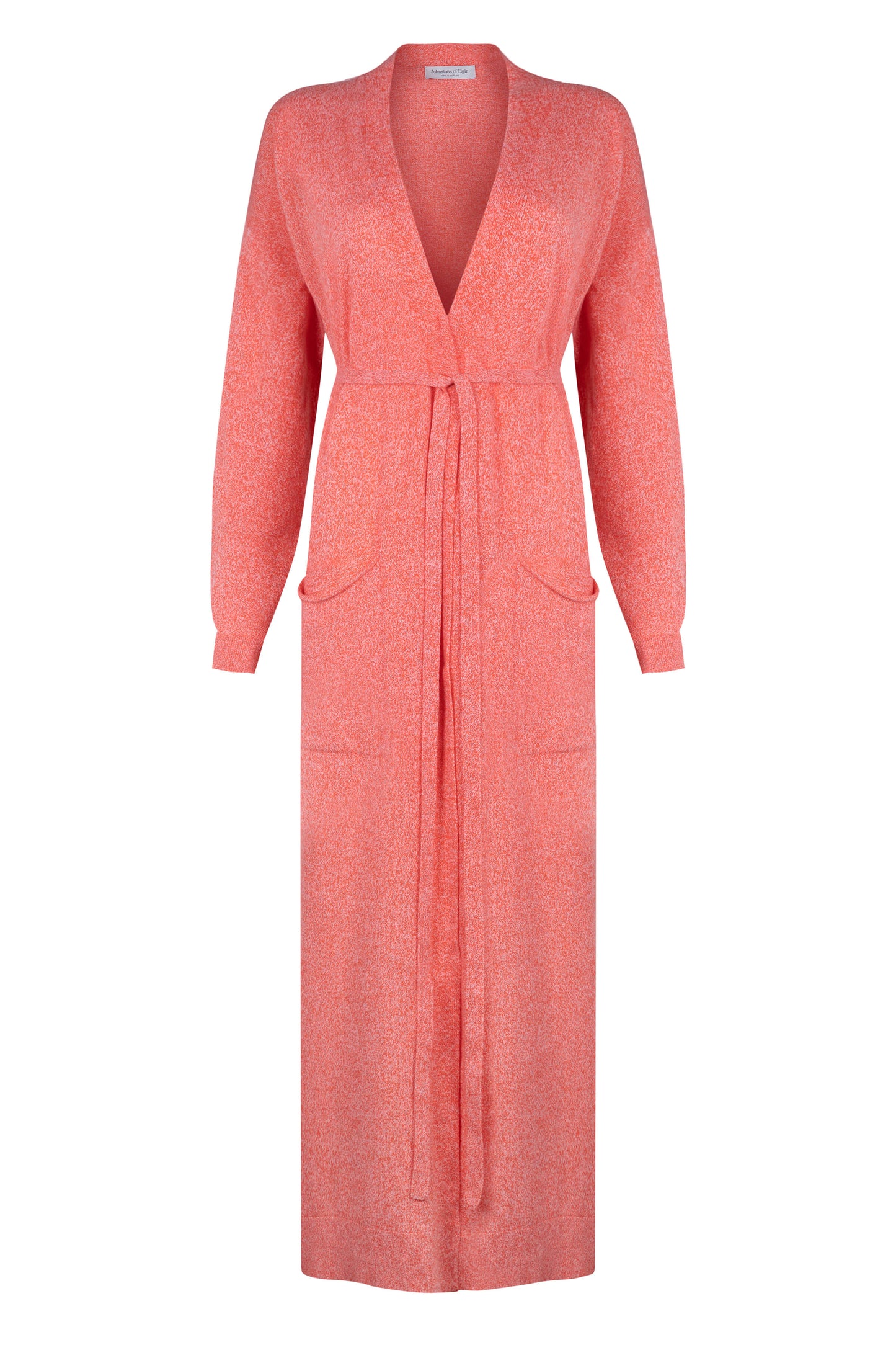 Belted Long Orange Marl Cashmere Cardigan