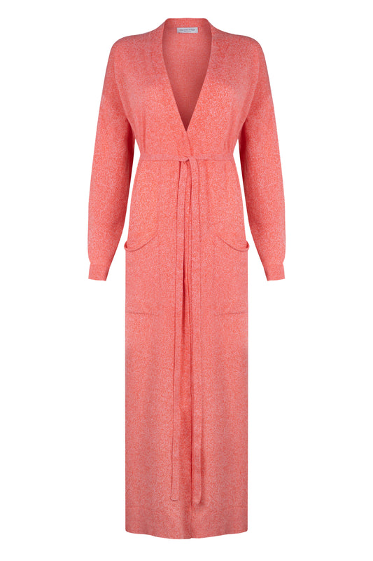 Belted Long Orange Marl Cashmere Cardigan