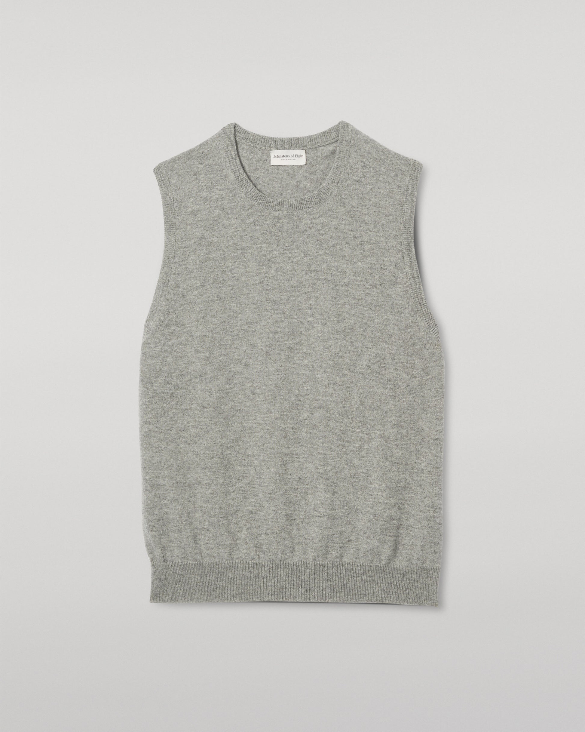 JOHNSTONS OF ELGIN MENS LENNOX SLEEVELESS CREW GREY 100% CASHMERE KAP05243HA0400