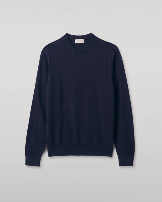 Johnstons of Elgin Men's Knitwear Dark Navy Classic Cashmere Navy Round Neck Jumper KAP05471SD7666