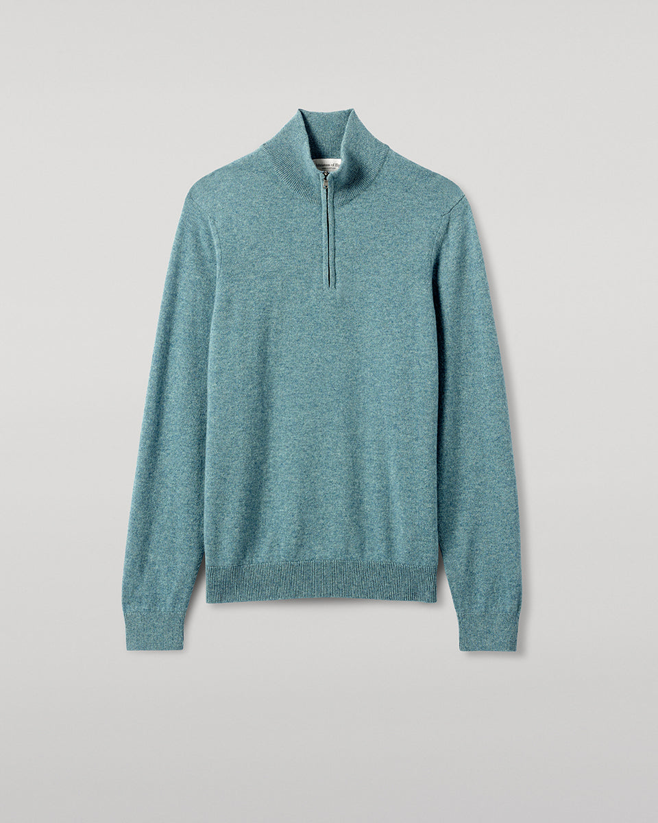Johnstons of Elgin AW25 Men's Knitwear Seascape Classic Cashmere Green Zip Neck Jumper KAP05695HC0038