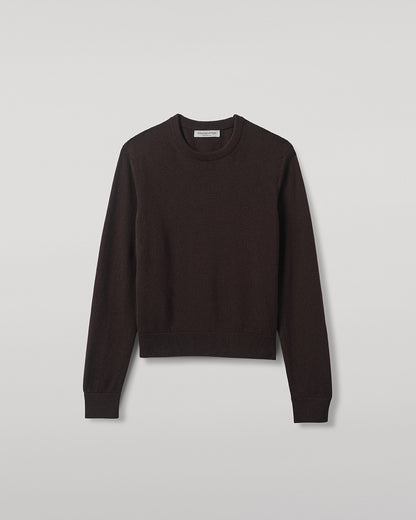 Johnstons of Elgin AW25 Women's Knitwear Molasses Classic Cashmere Brown Round Neck Jumper Close Up KAP05572SB7290